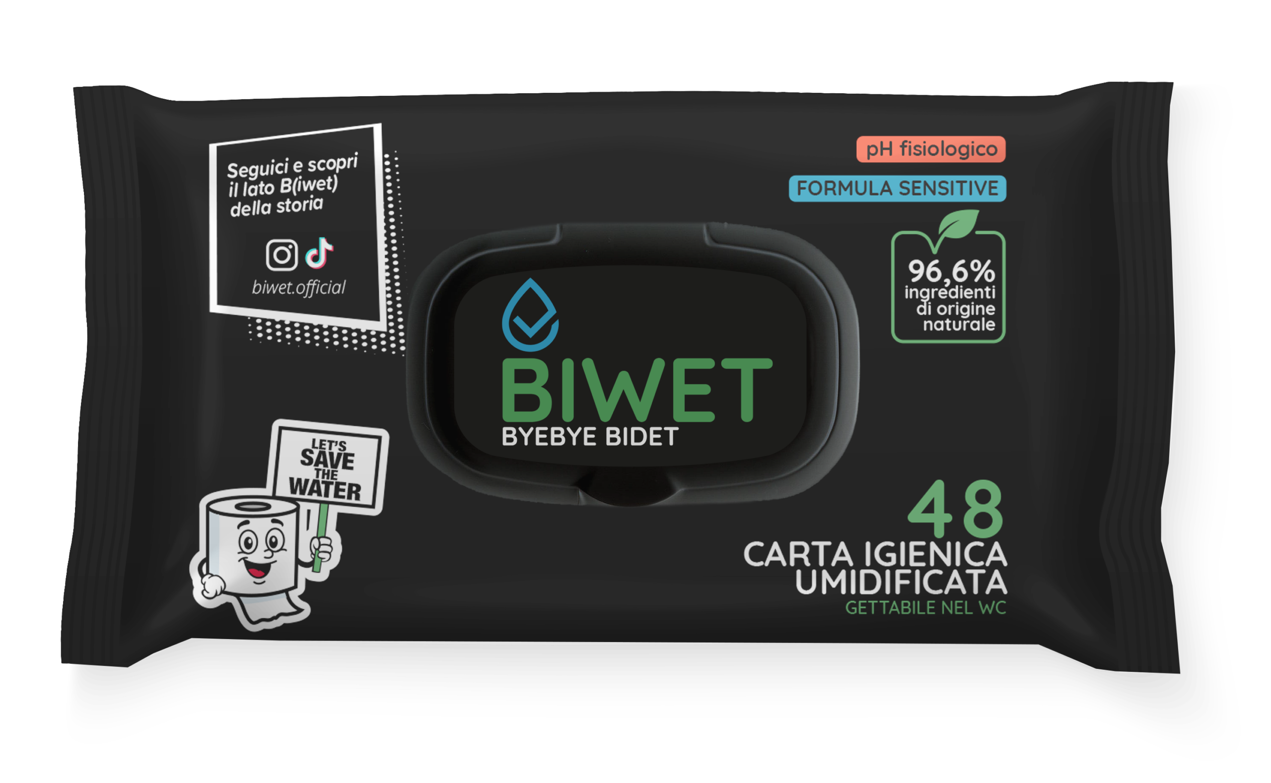 Pacchetto BIWET salviettine flushable total black