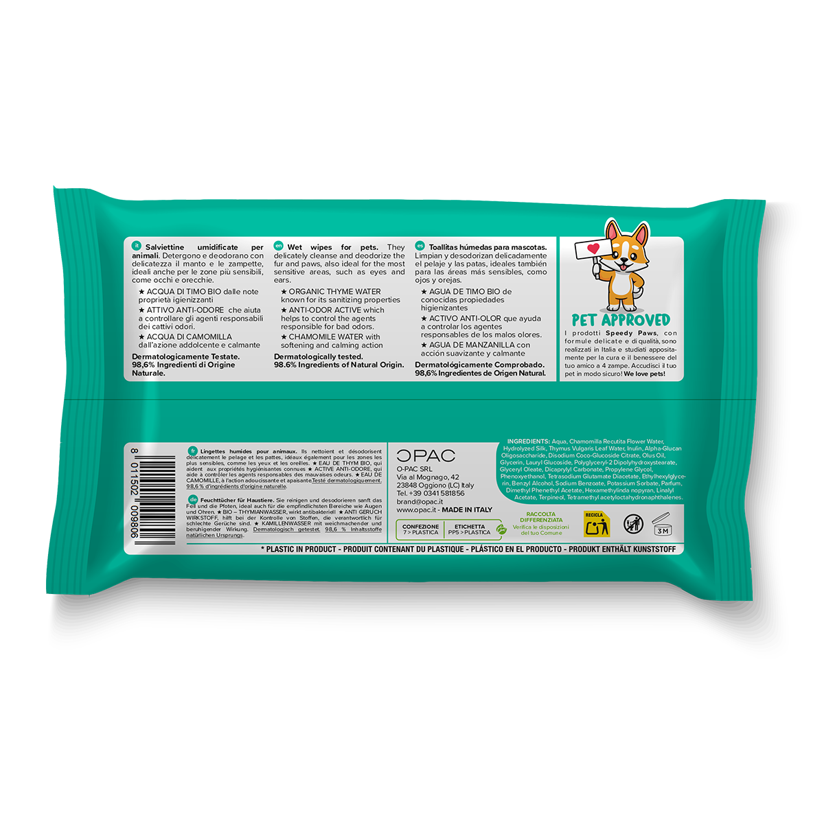 maxi salviette per animali speedy paws timo & aloe